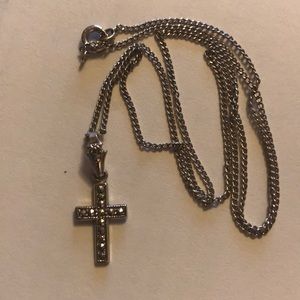 Sterling silver marcasite cross pendant necklace